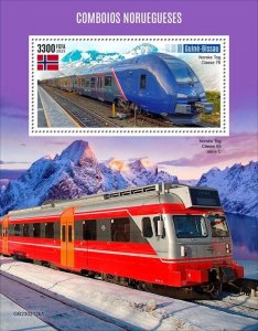 Guinea-Bissau - 2023 Norwegian Trains - Stamp Souvenir Sheet - GB230212b1