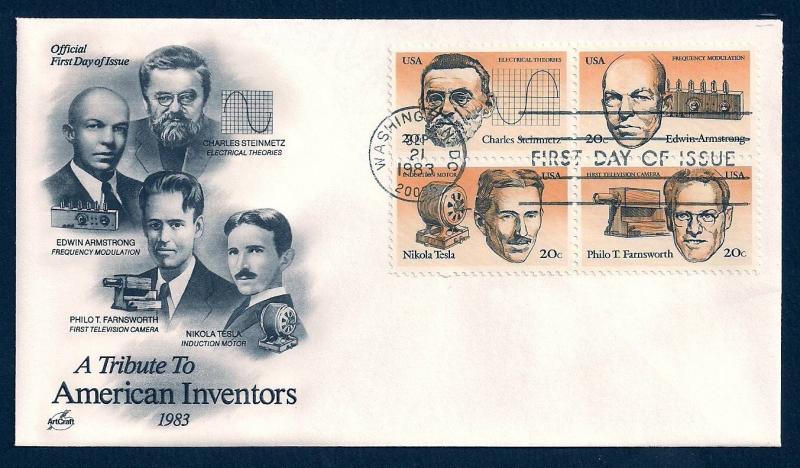 UNITED STATES FDC 20¢ Inventors BLOCK 1983 ArtCraft