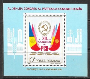 ROMANIA Sc 3229 NH SOUVENIR SHEET OF 1984 - PARTY CONGRESS