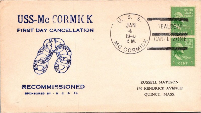 USS McCormick Recommissioned - 1.4.1940 - Balboa Canal Zone - F47795