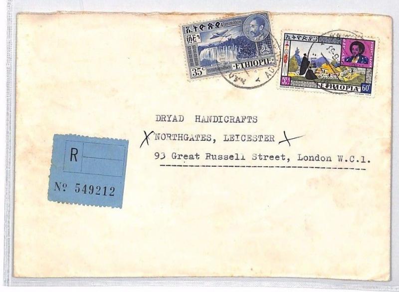 AN390 1963 ETHIOPIA Addis Abeda Commercial REGISTERED Cover London HANDICRAFTS