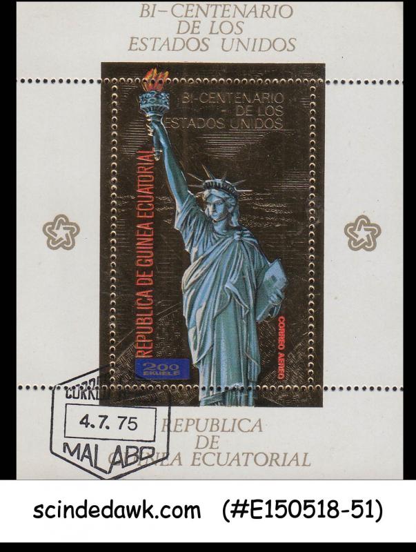 EQUATORIAL GUINEA 1975 AMERICAN BICENTENARY / STATUE OF LIBERTY GOLD M/S - CTO