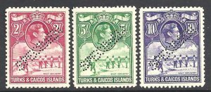 TURKS & CAICOS ISLS. 1938 2/- deep rose-carmine, 5/- yellowish green - 94618