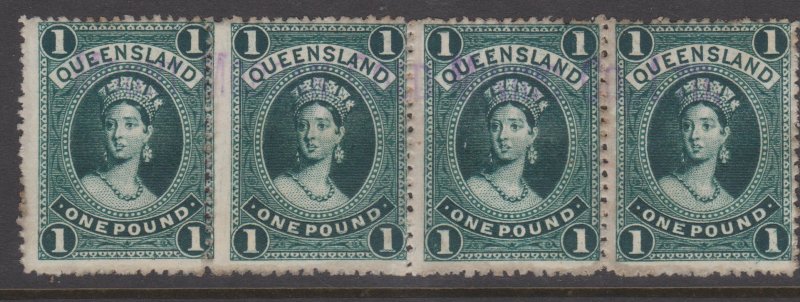 Queensland Sc#83 Used strip of 4  - Fiscal Cancel
