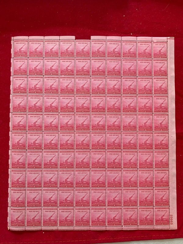 SCOTT 900 PANE OF 100 ARMY AND NAVY FOR DEFENSE STAMPS 2 CENT MNH