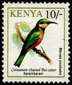 Kenya 604 - Used - 10sh  Cinnamon-chested Bee-eater (1993) (cv $0.65)