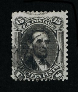 GENUINE SCOTT #77 F-VF USED 1866 BLACK 15¢ ABE LINCOLN LARGE TOWN CANCEL #16094