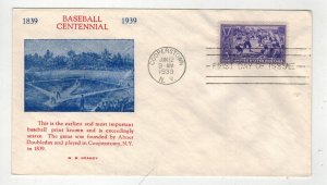 1939 BASEBALL CENTENNIAL 855-39A WINFRED GRANDY VARIETY CACHET Cooperstown NY