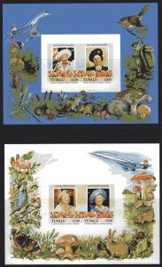 Tuvalu 1986 Queen Mother/Concorde/Mushrooms 2 S/S IMPERF.MISSING GOLD-SILVER MNH