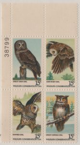 1763a 15c Owls 38799 UL Plate Block