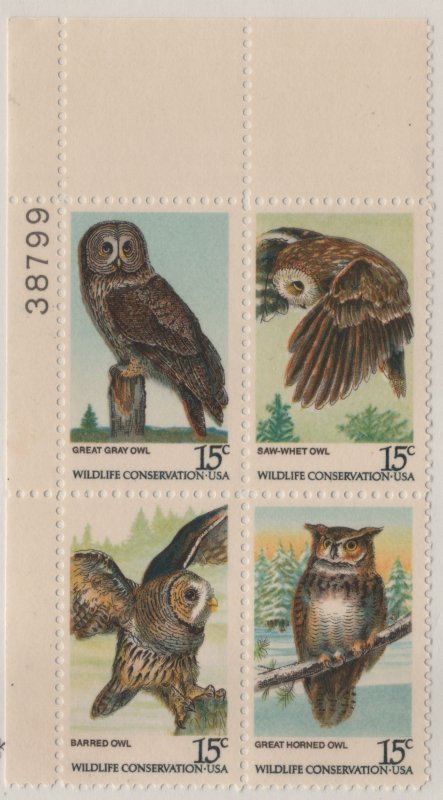 1763a 15c Owls 38799 UL Plate Block