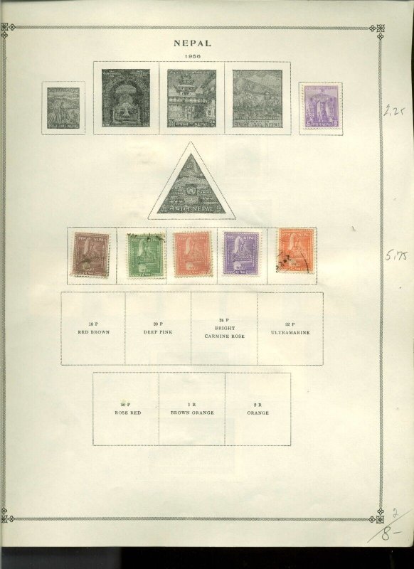 Collection, Nepal Part A Scott Pages, 1954/1973, Cat $145, Mint & Used