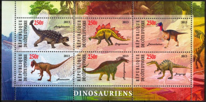 Ivory Coast 2013 Dinosaurs (2) MNH Cinderella !