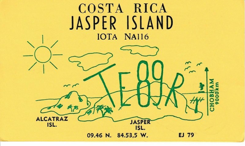 7113 Amateur Radio QSL Card JASPER ISLAND COSTA RICA-