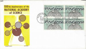 1963 FDC, #1237, 5c National Academy of Sciences, Cachet Craft/Boll, block of 4