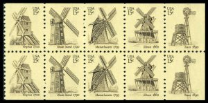 1980 15c Windmills, Booklet Pane of 10 Scott 1738-1742 Mint F/VF NH