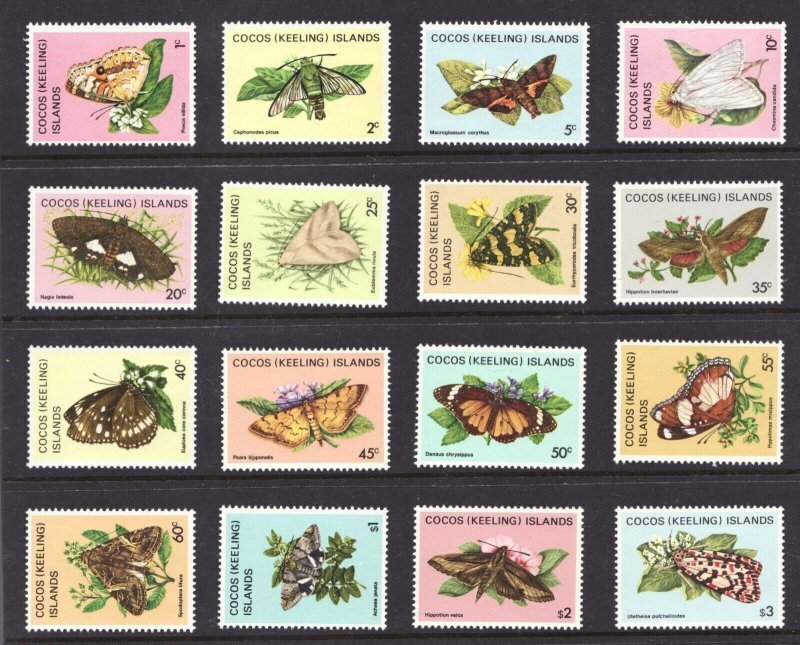 Cocos Keeling Islands MNH 87-102 Butterflies & Moths 1982