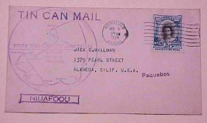 TONGA  TIN CAN ISLAND  #58 cat.$360.00  HONOLULU 1934 APRIL 16 PAQUEBOT #1658B