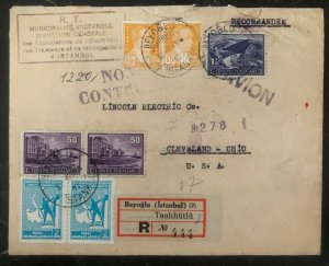 1945 Beyoğlu Istanbul Turkey Commercial Censored Cover To Cleveland OH USA