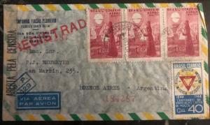 1944 Sao Pablo Brazil Airmail Censored Cover to Buenos Aires Argentina Label