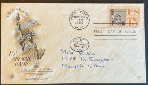 AIR MAIL 15¢ STATUE OF LIBERTY #C63 NOV 20 1959 NEW YORK NY FIRST DAY COVER BX6