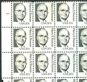 US #1862 20¢ Harry Truman, small block tagging Sheet