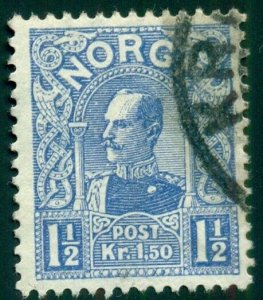 NORWAY #68 (94) 1 ½ kr Haakon, used, scarce and VF+, Scott $425.00