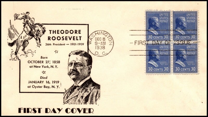 Scott 830 30 Cents Roosevelt Clarence Reid FDC - Unaddressed Blk Planty 830-38a