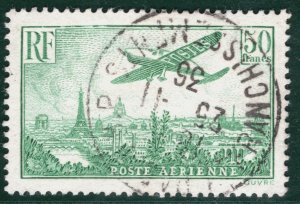 FRANCE Air Mail Scott.C14 50Fr Emerald (1936) High Value CDS Used Cat $325+ SBG5