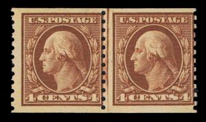 GENUINE SCOTT #457 MINT OG NH COIL LINE PAIR 1915 ROTARY PERF-10 SCV $325  #3473