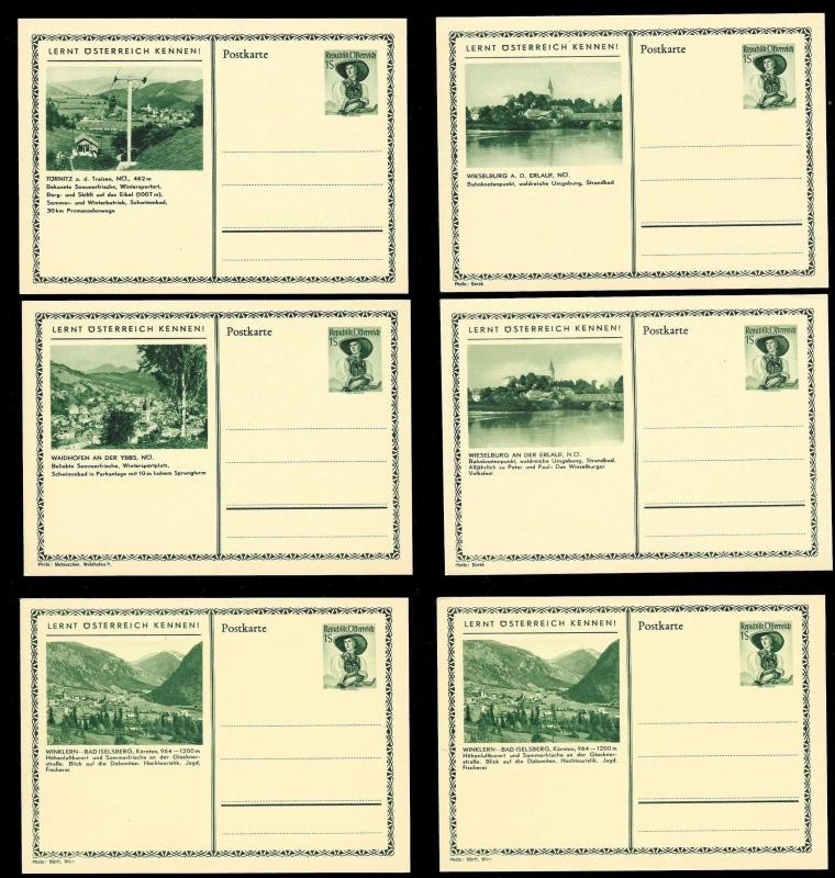 AUSTRIA (62) Scenery View Green 1 Shilling Postal Cards c1950s ALL MINT UNUSED