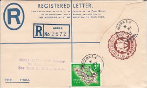 Ghana Registered Mail Envelope, Six Pence, Cancelled