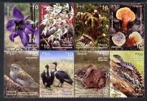 Nepal 2012 Biodiversity Series set of 8 in se-tenant bloc...