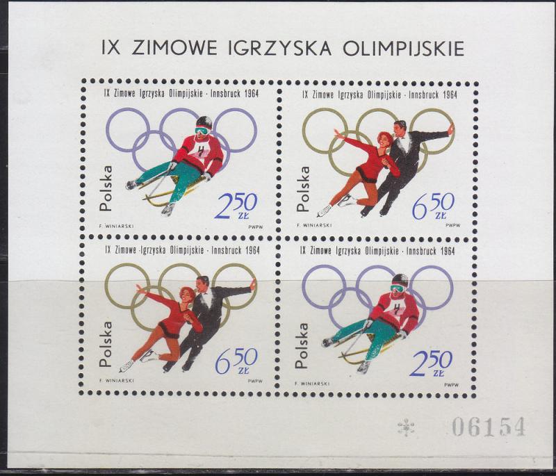 Olympics - Poland -1964 Innsbrcuck souvenir sheet mnh