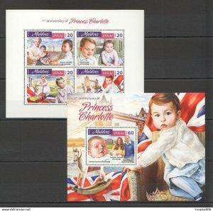 2016 Maldives Royalty Princess Charlotte Bl+Kb ** Ml062