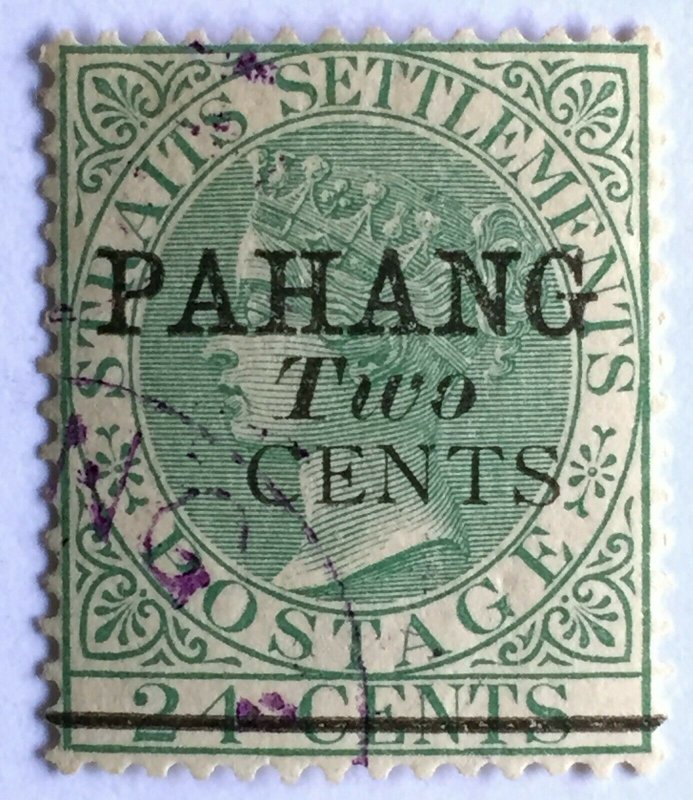 Malaya 1891 PAHANG opt Straits Settlements QV 2c on 24c USED SG#7 CV£300 M2469
