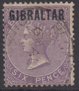 SG 6 Gibraltar 1886. 6d deep lilac. Very fine used CAT £225