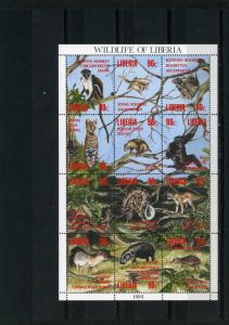 LIBERIA 1993 Sc#1160 FAUNA/WILDANIMALS SHEET OF 12 STAMPS MNH