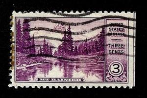 US Scott 742 3c Mt. Rainier National Park USED F LH Perf 11 Wavy Cxl 1934