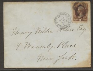 8/20/(1873) New York D City Delivery carrier cover Scarce #157 to H. Allen MDCC