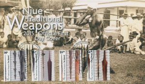 Niue Stamps 2015 FDC Traditional Weapons Cultures Tao Spears Katoua Clubs 4v Set