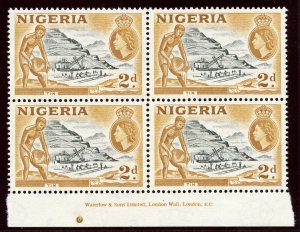 Nigeria 1953 QEII 2d black & yellow-ochre WATERLOW Imprint block MNH. SG 72.