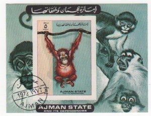 Ajman 1972 souvenir sheet of 1 imperf. - Orangutan, Monkey