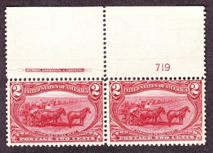 US 286 2c Trans-Mississippi Plate #719 Inscription Pair VF OG LH/NH SCV $110