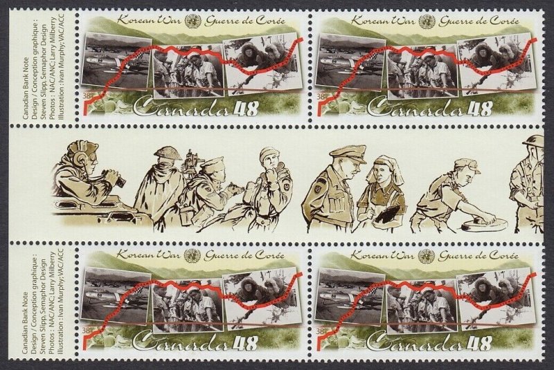 KOREA ARMISTICE 50th = KOREAN WAR = Left Gutter block of 4 Canada 2003 #1993 MNH
