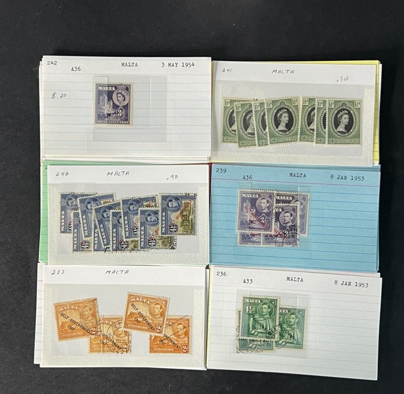 Malta Stamp Collection on Dealer Cards $265 CV ZAYIX 0825CB414622