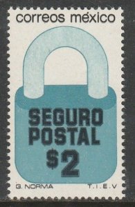 MEXICO G26A, $2P Padlock Insured Mail Unwmkd Fosfo Paper 1. MINT, NH. VF.