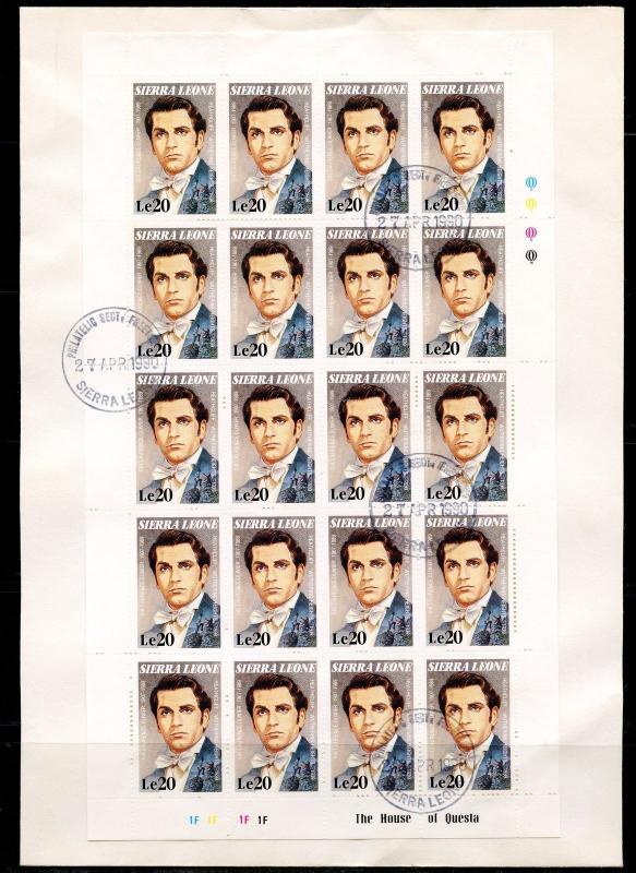 SIERRA LEONE SIR LAURENCE OLIVIER SET OF SHEETS OF 20  ON 8 FIRST DAY COVERS