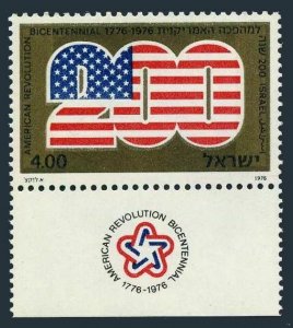 Israel 598/tab two stamps,MNH.Michel 670. American Bicentennial, 1976. Flag.