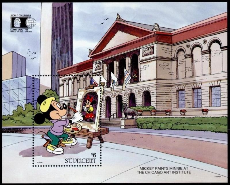 St Vincent 1616 MNH Disney, Chicago Landmarks, Mickey paints Minnie